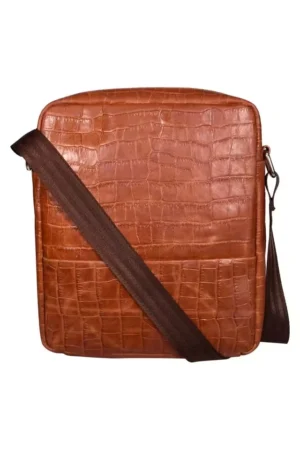 Animal Print Pure Leather Zipper Closure Men's Sling Bag
