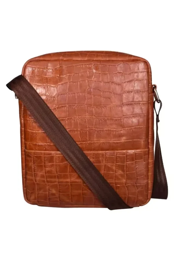 Animal Print Pure Leather Zipper Closure Men's Sling Bag