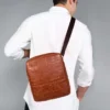 Animal Print Pure Leather Zipper Closure Men's Sling Bag