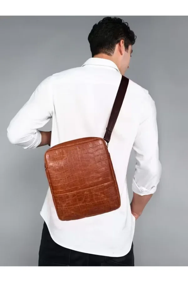 Animal Print Pure Leather Zipper Closure Men's Sling Bag